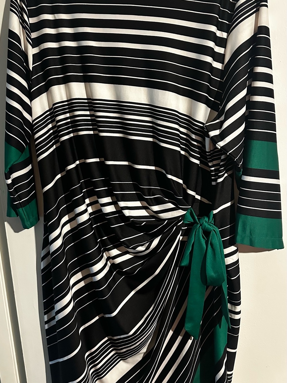 Shelby & Palmer Black, White & Green Striped Midi Dress with Side Tie
